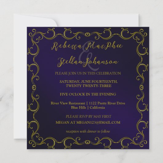 Elegant Gold Scroll Border Wedding Uitnodiging (Achterkant)