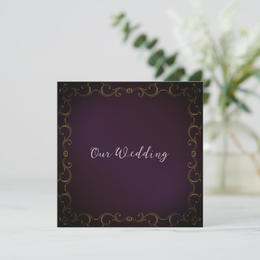 Elegant Gold Scroll Border Wedding Uitnodiging (Staand voorkant)