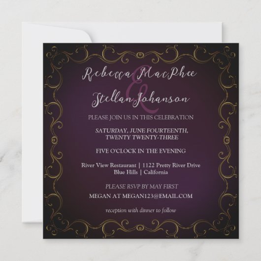 Elegant Gold Scroll Border Wedding Uitnodiging (Achterkant)