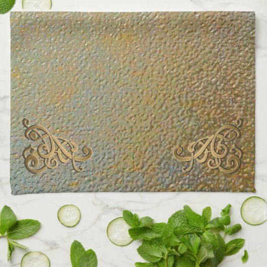 Elegant Gold Scroll | Silver Gold Metal Kijk Theedoek (Gevouwen)