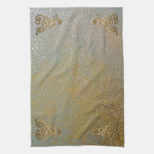 Elegant Gold Scroll | Silver Gold Metal Kijk Theedoek (Verticaal)