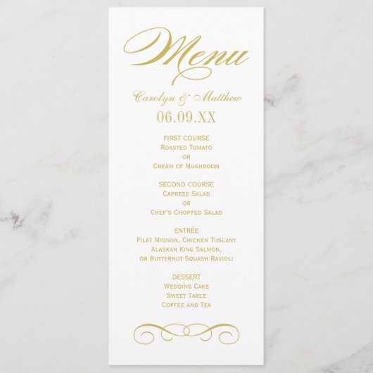 Elegant Gold Scroll Wedding Monogram Menu (Voorkant)