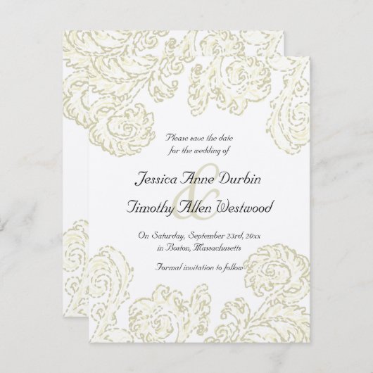 Elegant Gold Scroll Wedding Save the Date Card (Voorkant / Achterkant)