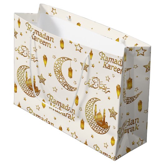 Elegant Gold Seamless Ramadan Greeting Arabic Groot Cadeauzakje (Voorkant Gekanteld)