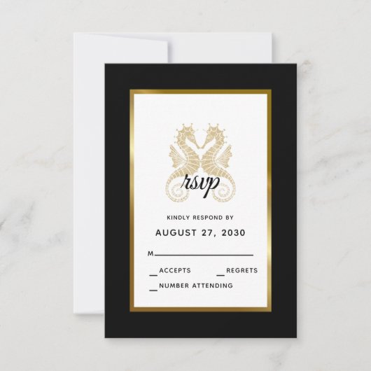 Elegant Gold Seapaarden Modern Tropical Wedding RSVP Kaartje (Voorkant)