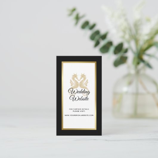 Elegant Gold Seapaarden Tropical Wedding Website Informatiekaartje (Staand voorkant)