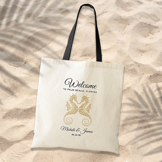 Elegant Gold Seapaarden Weddenschap Welkom Tote Bag