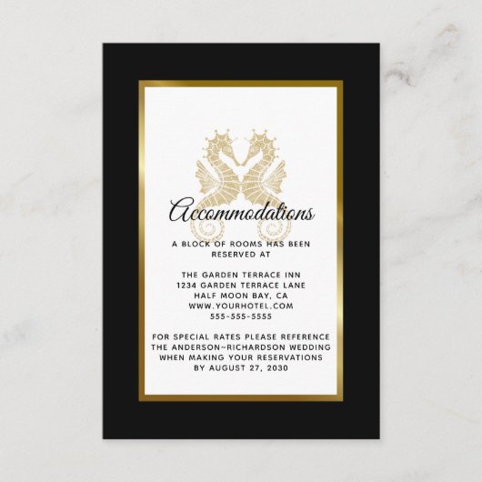 Elegant Gold Seapaarden Wedding Accommodations Informatiekaartje (Voorkant)