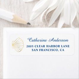 Elegant Gold Seashell Beach Wedding Return Address Etiket