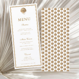Elegant Gold Seashell Coastal Wedding Menu Kaart