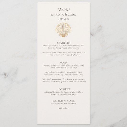 Elegant Gold Seashell Creamy Double Side Wedding Menu (Voorkant)