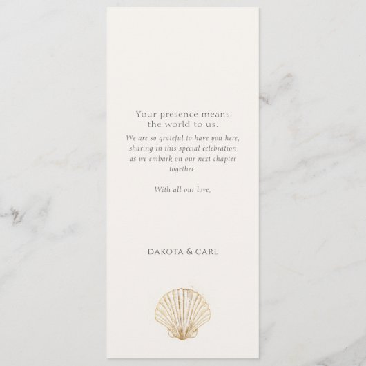 Elegant Gold Seashell Creamy Double Side Wedding  Menu (Achterkant)