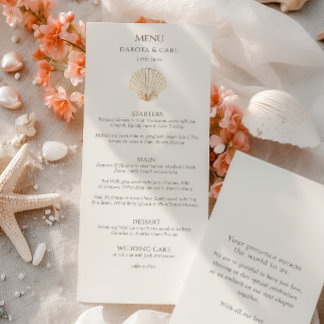 Elegant Gold Seashell Creamy Double Side Wedding Menu