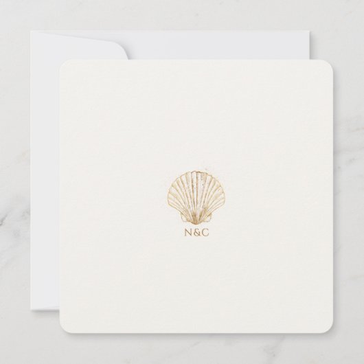 Elegant Gold Seashell Creamy Wedding RSVP (Achterkant)