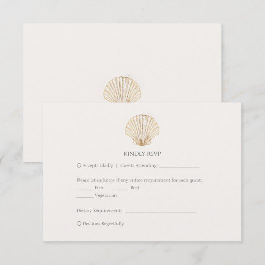 Elegant Gold Seashell Creamy Wedding RSVP (Voorkant / Achterkant)