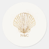 Elegant Gold Seashell Names Initials Wedding Ronde Sticker (Voorkant)