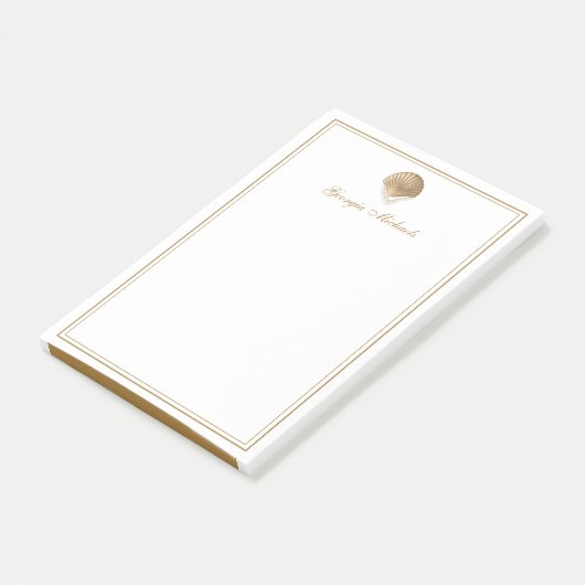 Elegant Gold Seashell & Pearls Custom Name Coastal Post-it® Notes (Schuin)