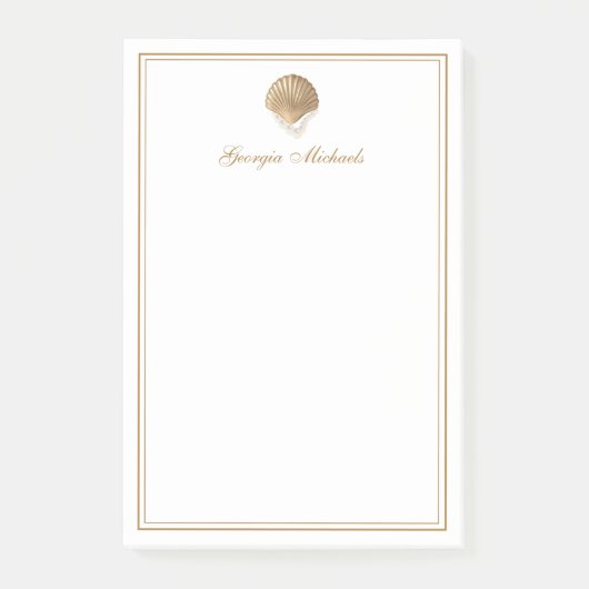 Elegant Gold Seashell & Pearls Custom Name Coastal Post-it® Notes (Voorkant)