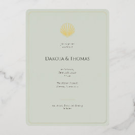 Elegant Gold Seashell Sage Wedding invitation Folie Uitnodiging