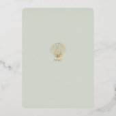 Elegant Gold Seashell Sage Wedding invitation Folie Uitnodiging (Achterkant)