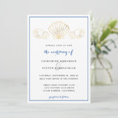 Elegant Gold Seashell Waves Wedding Kaart (Staand voorkant)