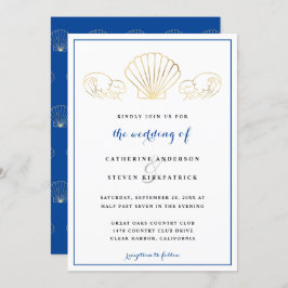 Elegant Gold Seashell Waves Wedding Kaart