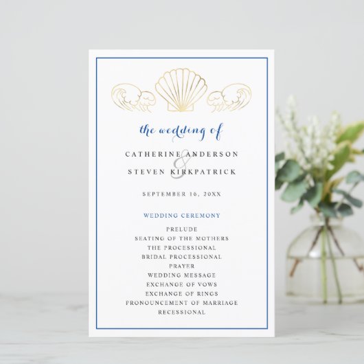 Elegant Gold Seashell Wedding Ceremony Program (Staand voorkant)