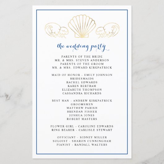 Elegant Gold Seashell Wedding Ceremony Program (Achterkant)