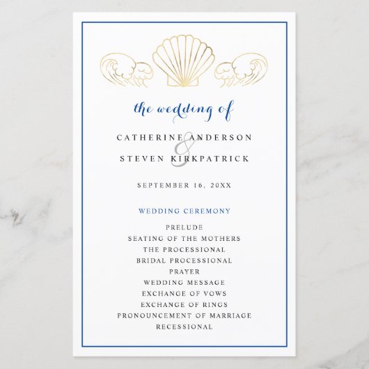 Elegant Gold Seashell Wedding Ceremony Program (Voorkant)