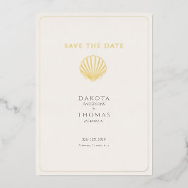 Elegant Gold Seashell Wedding Save the Date Folie Feestdagenkaart