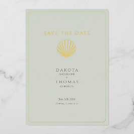 Elegant Gold Seashell Wedding Save the Date Folie Feestdagenkaart
