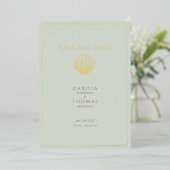 Elegant Gold Seashell Wedding Save the Date Folie Feestdagenkaart (Staand Voorkant)