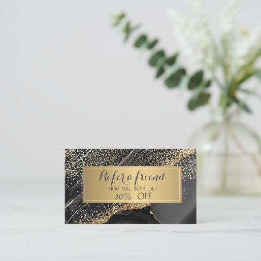 Elegant Gold Sequins, Lijst Black Marble Aanbevelingskaartje (Staand voorkant)