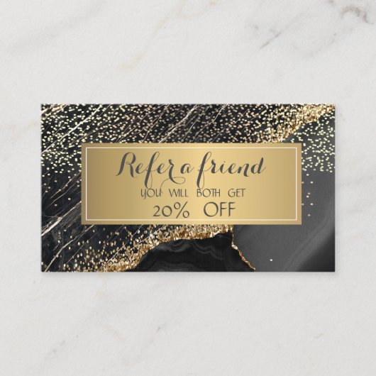 Elegant Gold Sequins, Lijst Black Marble Aanbevelingskaartje (Voorkant)