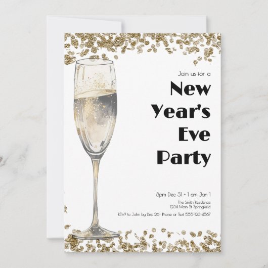 Elegant Gold Sequins New Years Eve Champagne Kaart (Voorkant)