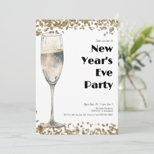 Elegant Gold Sequins New Years Eve Champagne Kaart (Staand voorkant)