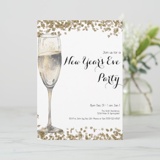 Elegant Gold Sequins New Years Eve Champagne Kaart (Staand voorkant)