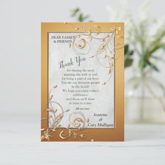 Elegant Gold shades en Abstracte bloemen RSVP Kaartje (Staand voorkant)