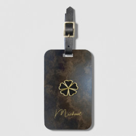 Elegant Gold Shamrock, Clover Leather look Bagagelabel