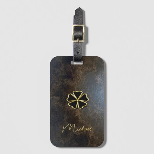 Elegant Gold Shamrock, Clover Leather look Bagagelabel (Voorkant (verticaal))