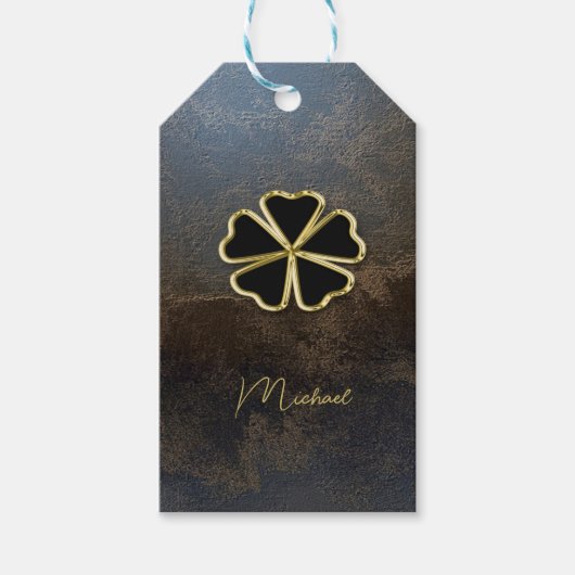 Elegant Gold Shamrock, Clover Leather look Cadeaulabel (Voorkant)