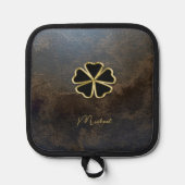 Elegant Gold Shamrock, Clover Leather look Pannenlap (Voorkant)