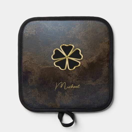 Elegant Gold Shamrock, Clover Leather look Pannenlap (Voorkant)