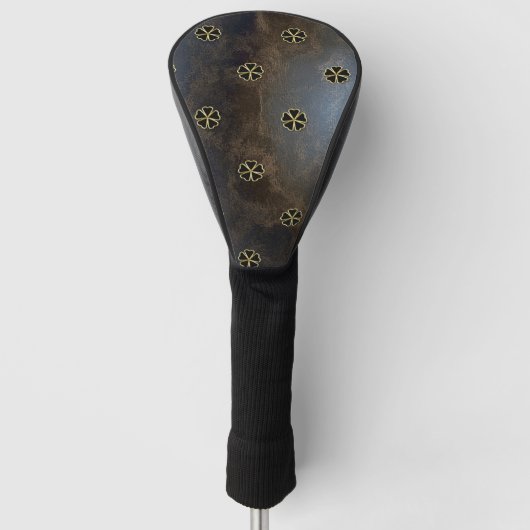 Elegant Gold Shamrock, Clovers Leather Kijk Golfheadcover (Voorkant)