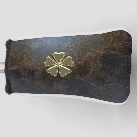 Elegant Gold Shamrock, Leather Kijk Golfheadcover (Voorkant)