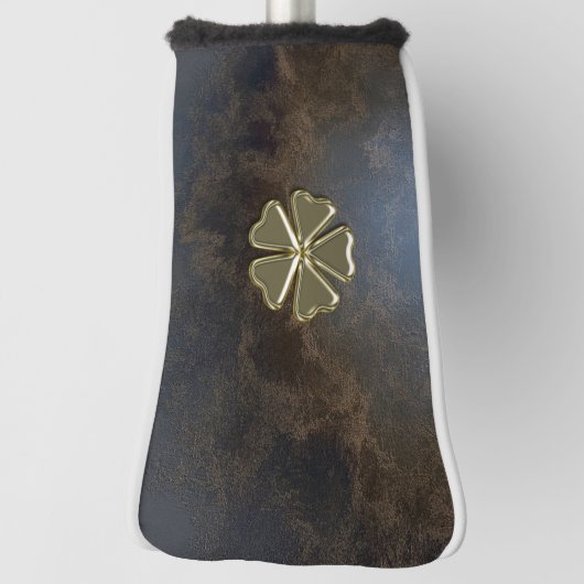 Elegant Gold Shamrock, Leather Kijk Golfheadcover (Draai 90)