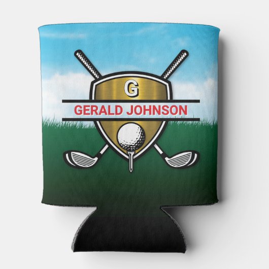 Elegant Gold Shield Golf Monogram Design Can Coole Blikjeskoeler (Achterkant)