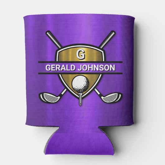 Elegant Gold Shield Golf Monogram Ontwerp Blikjeskoeler (Achterkant)