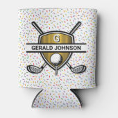 Elegant Gold Shield Golf Monogram Ontwerp Blikjeskoeler (Voorkant)