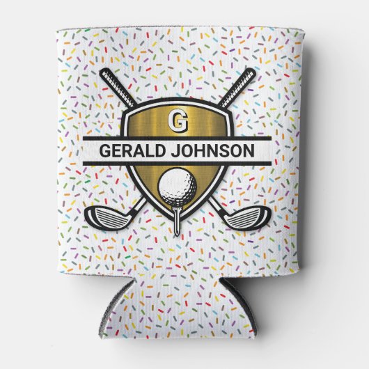 Elegant Gold Shield Golf Monogram Ontwerp Blikjeskoeler (Voorkant)